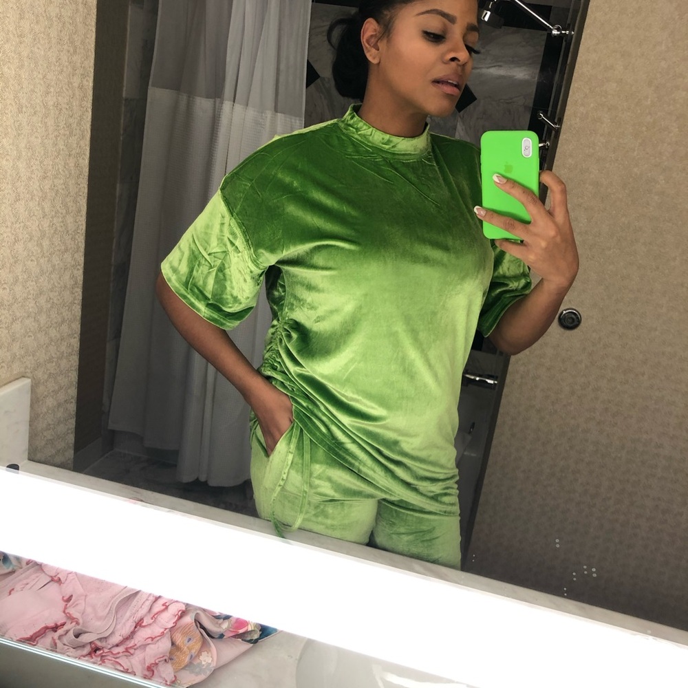 Vibrant Green Velvet Lounge Set